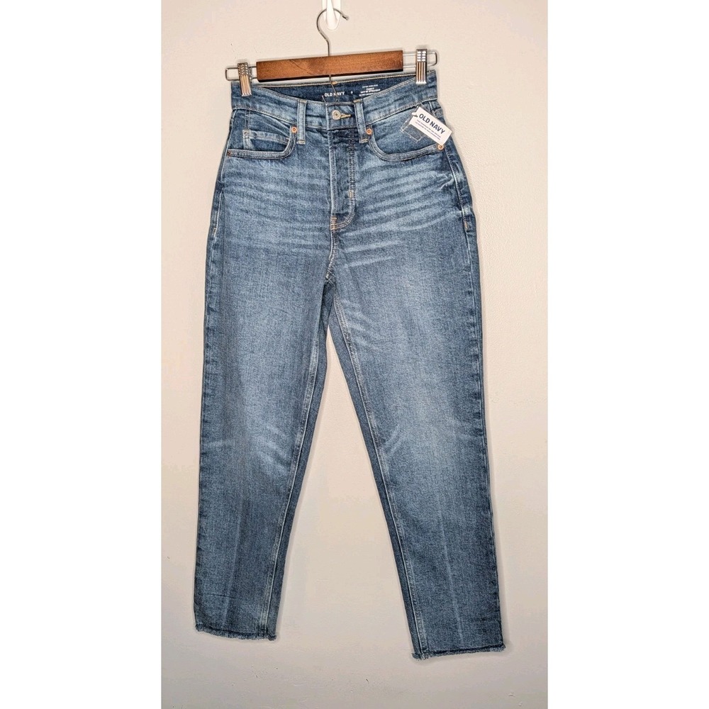 Old Navy Jeans Womens 0 Ski-Hi Straight Nicky‎ Button Fly Ankle High Rise Denim
